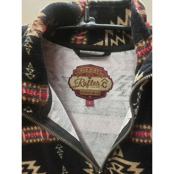 Rafter C Aztec Print Fleece Pullover, Red Dirt Collection, Men Jacket S Black/Re - Picture 2 of 5